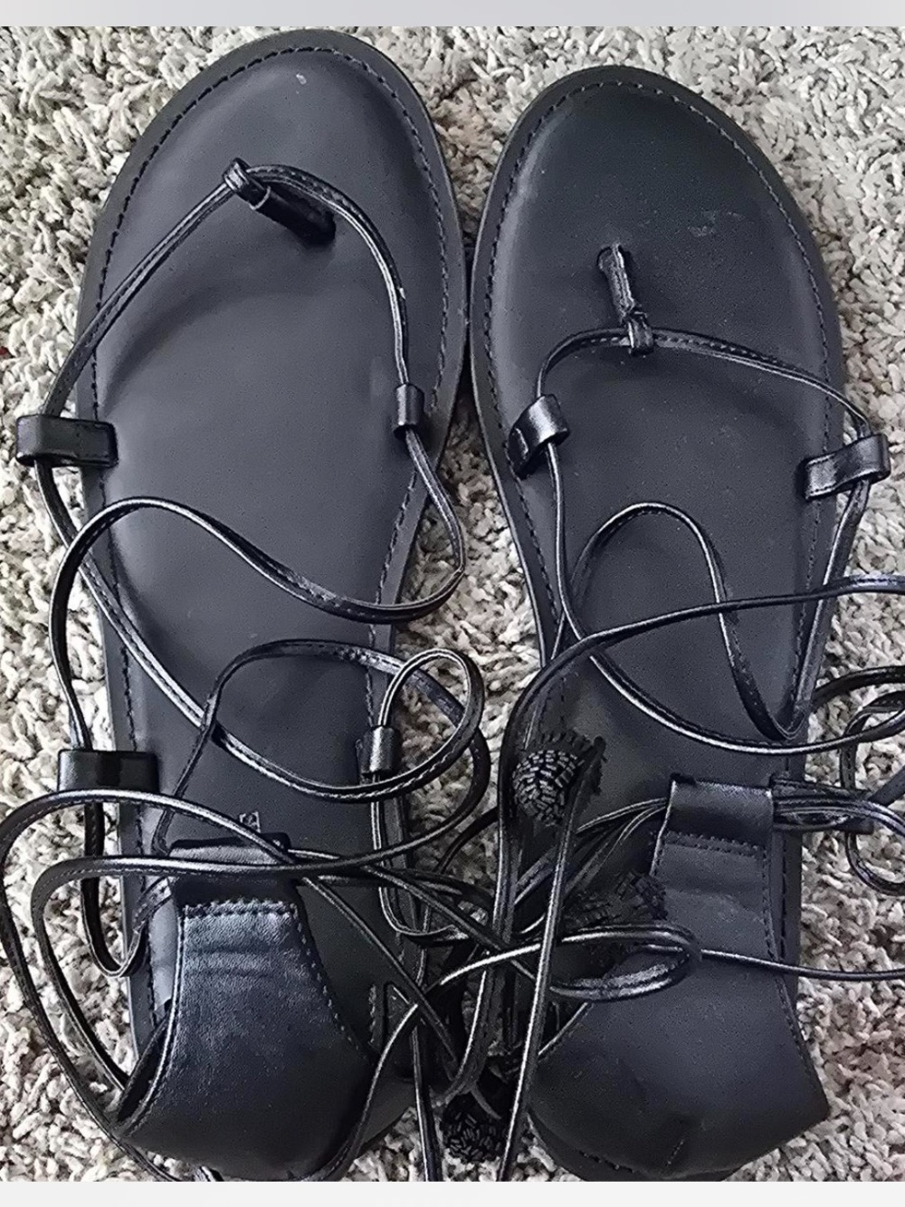 American Eagle Women's Black Lace-Up Flat Sandals